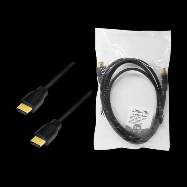 CABLU video LOGILINK, HDMI (T) la HDMI (T) 2.0, 2m, conectori auriti, rezolutie maxima 4K (3840 x 2160) la 60 Hz, plastic, dublu ecranaj, CCS, negru, "CH0101" — miniatură