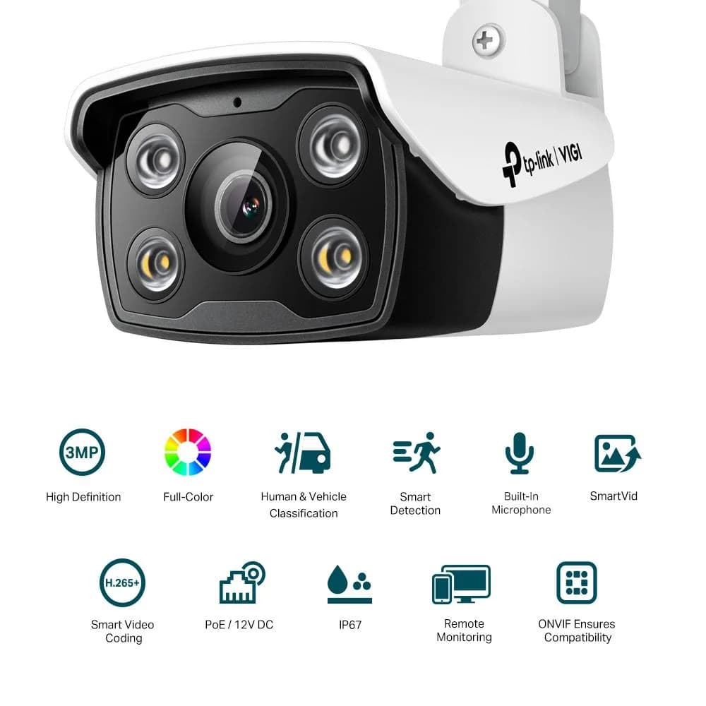 Camera IP Bullet TP-Link VIGI C330(2.8mm), 3MP, Lentila 2.8mm, IR+WL 30ml, rezolutie video 2304 × 1296, +/H.265/H.264+/H.264 — miniatură
