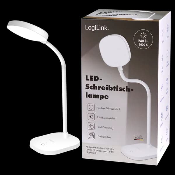 LAMPA LED Logilink, pt. birou, 5000 K, 240 lm, 360 grade, gat flexibil, 16 x LED 4W, IP20, alimentare USB-C, alb, "LED017" (include TV 0.18lei) — miniatură