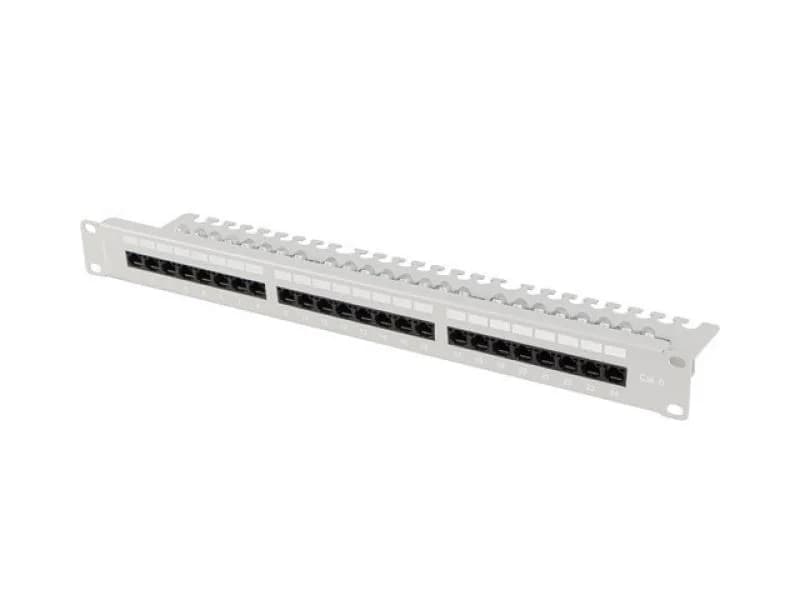 Patch panel 24 porturi 1U 19" Cat.6 UTP cu organizator cabluri, gri