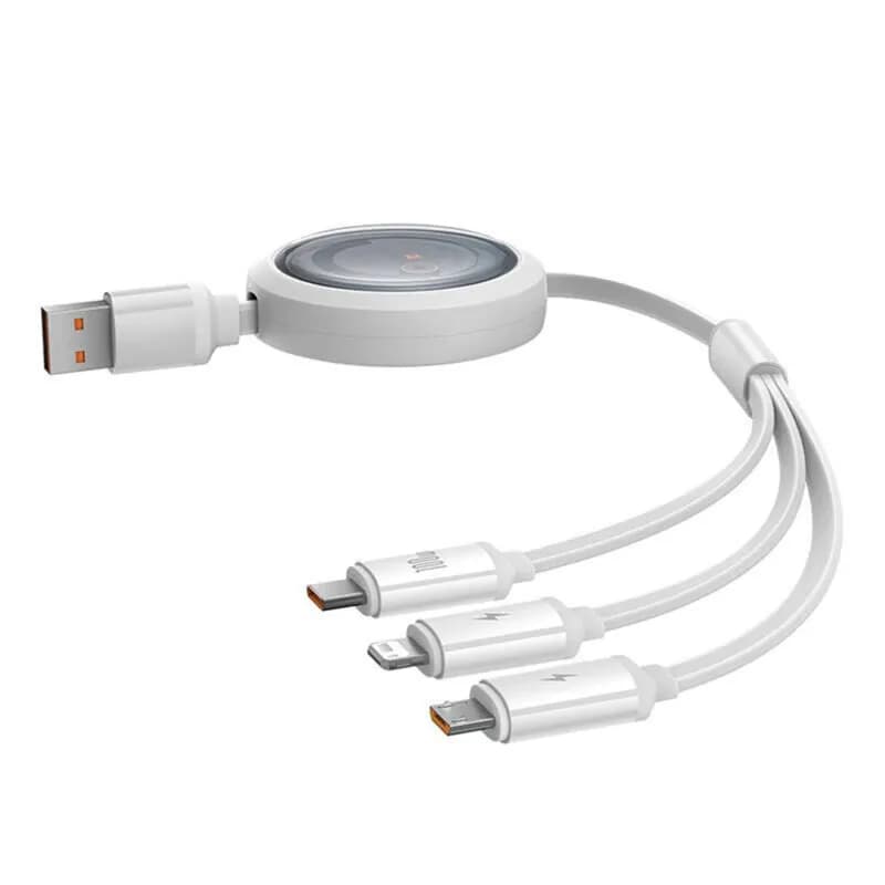 CABLU alimentare si date Baseus Free2Draw, Fast Charging Data Cable pt. smartphone, retractabil, USB la Micro-USB+Lightning + USB Type-C 100W, 1.1m, alb "P10368700211-02" - 6932172656409 — miniatură