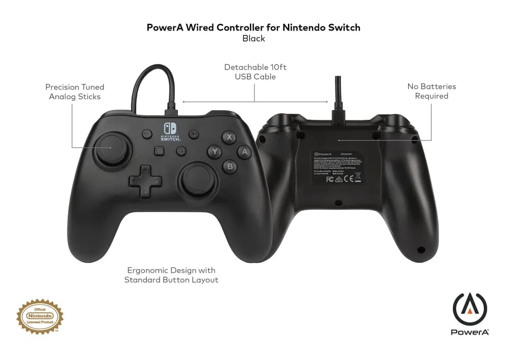 CONTROLLER PowerA, cu fir, pentru Nintendo Switch, negru, "1511370-02" — miniatură