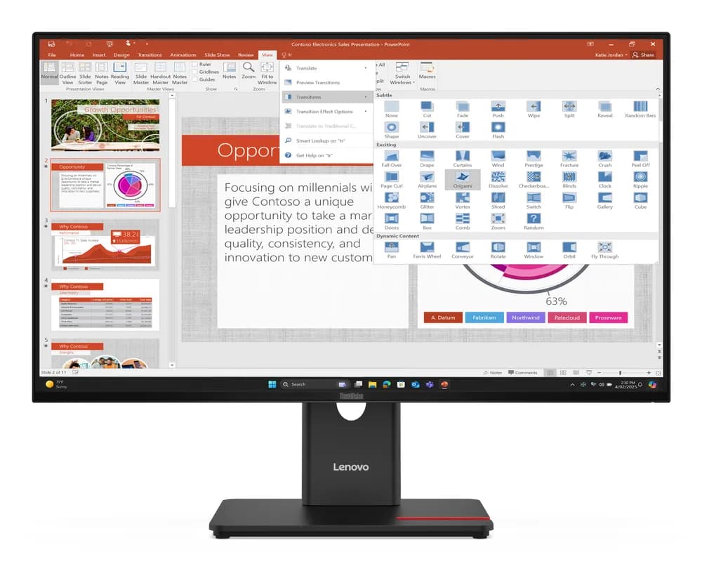 Lenovo Monitor ThinkVision T27-40 27" IPS FHD AG 4ms 300cd 1500:1 120Hz HUB Tilt Swivel Lift Pivot "64A5MAT6EU"