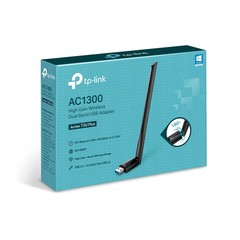 ADAPTOR RETEA TP-LINK AC1300, extern wireless 2.4 GHz | 5 GHz, USB 3.0, port, 1300 Mbps, antena externa x 1, "Archer T3U Plus" — miniatură