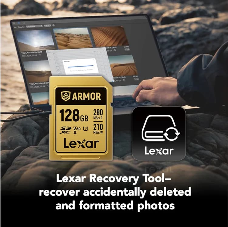 Card de memorie Lexar ARMOR Gold LSDAMGL128G-RNNNG, 128GB, SDXC, UHS-II U3, V60, Inox, IP68 "LSDAMGL128G-RNNNG" — miniatură
