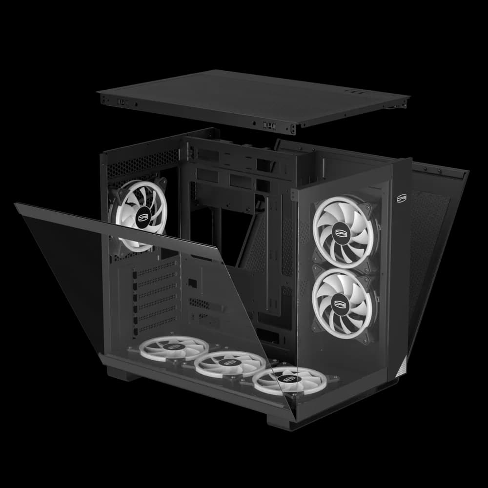 CARCASA PCCOOLER, Middle Tower, ATX, fara sursa, sticla securizata, 6 ventilatoare incluse, iluminare ARGB, alb, USB 3.2 gen 1 x 2, USB Type-C x 2, mic, audio, "C3 T500 ARGB BK" — miniatură