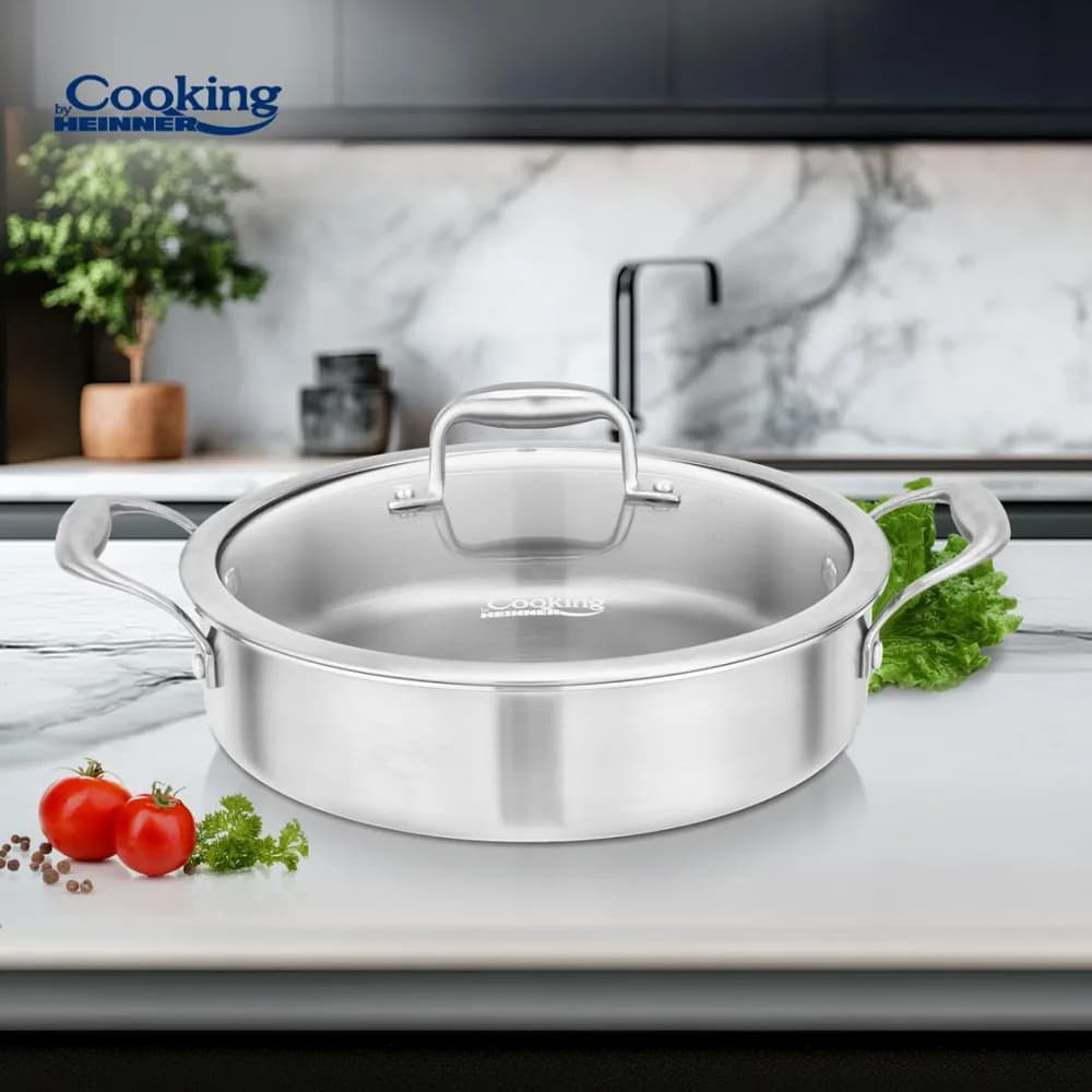 CRATITA INOX+CAPAC STICLA 26X7CM, 3.5L, ATOMIC3, COOKING BY HEINNER — miniatură