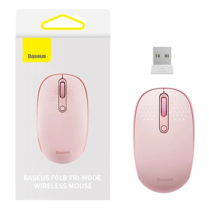 MOUSE Baseus PC sau NB wireless, 2.4GHz si Bluetooth, optic, 800/ 1200/1600 dpi,butoane/scroll 3/1, roz,"B01055503413-00" - 6932172632854 — miniatură