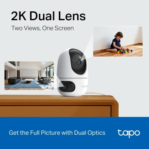 TP-Link Tapo C245D. Type: IP security camera, Placement supported: Indoor, Connectivity technology: Wireless. Mounting type: Ceiling/wall, Product colour: White, Form factor: Spherical. Lens viewing angle, horizontal: 104.3°, Lens viewing angle, vertical: 57.9°, Lens viewing angle, diagonal: 121.8° — miniatură