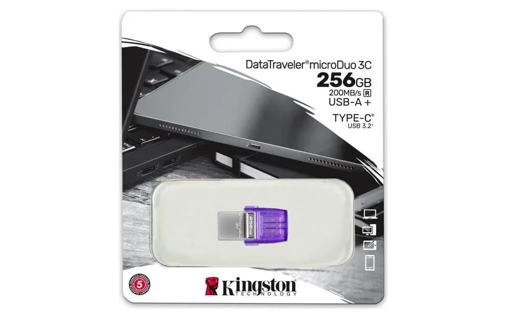 Memorie USB Kingston microDuo 3C 256 GB, USB 3.0, Purpuriu — miniatură