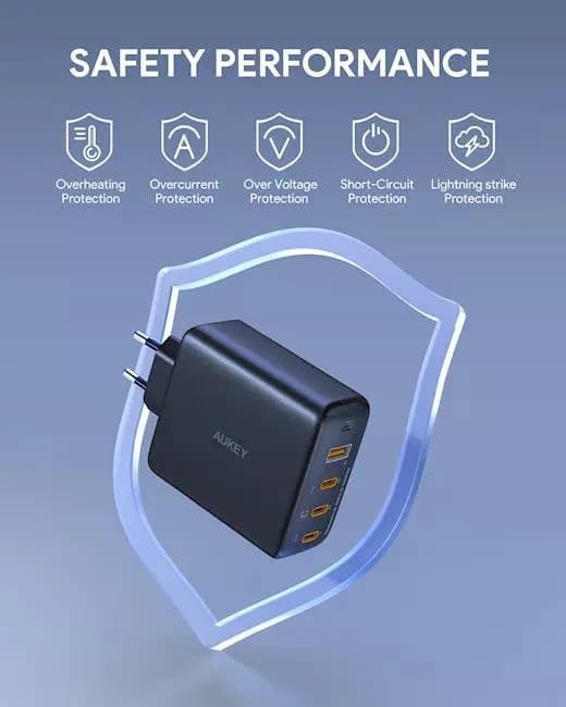 Alimentator retea Aukey, PA-B7S BK, 100W, fast charge, 3 x USB-C, 1 x USB-A, negru, "LLTSEUN1040956" - 689323785575 — miniatură