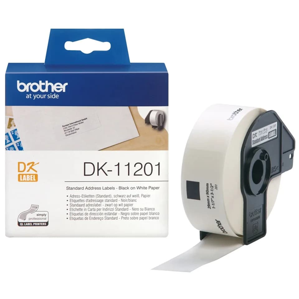 Banda Continua Hartie Original Brother Black on White, DK11201, pentru P-TOUCH QL-1100|QL-1110|QL-800|L-810|QL-1050|QL-1060|QL-500|QL-560|QL-570|QL-580|QL-650|QL-700 , 400, incl.TV 0 RON, "DK11201"