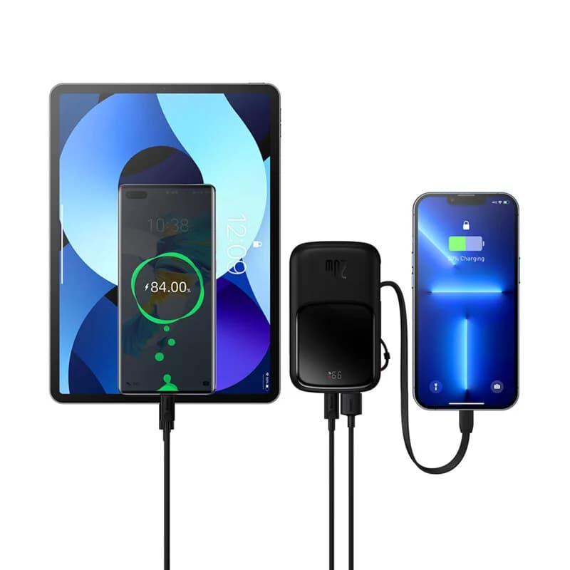 POWER BANK Baseus Qpow Pro Digital Display, 20000mAh, 20W, 1 x cablu integrat Iphone Lightning output, 1 x USB, 1 x USB Type-C, negru, "PPQD040001" - 6932172619671 — miniatură