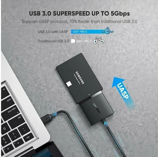 ADAPTOR USB Ugreen, "CM257" 2.5" SATA la USB 3.0, viteza max 6 Gb/s, nu include adaptor DC 12V, negru "60561" - 6957303865611 — miniatură