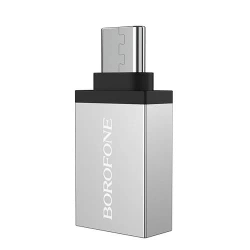 ADAPTOR Borofone "BV3", USB 3.0 (M) to USB Type-C (T), corp metalic, argintiu "6957531090328" — miniatură