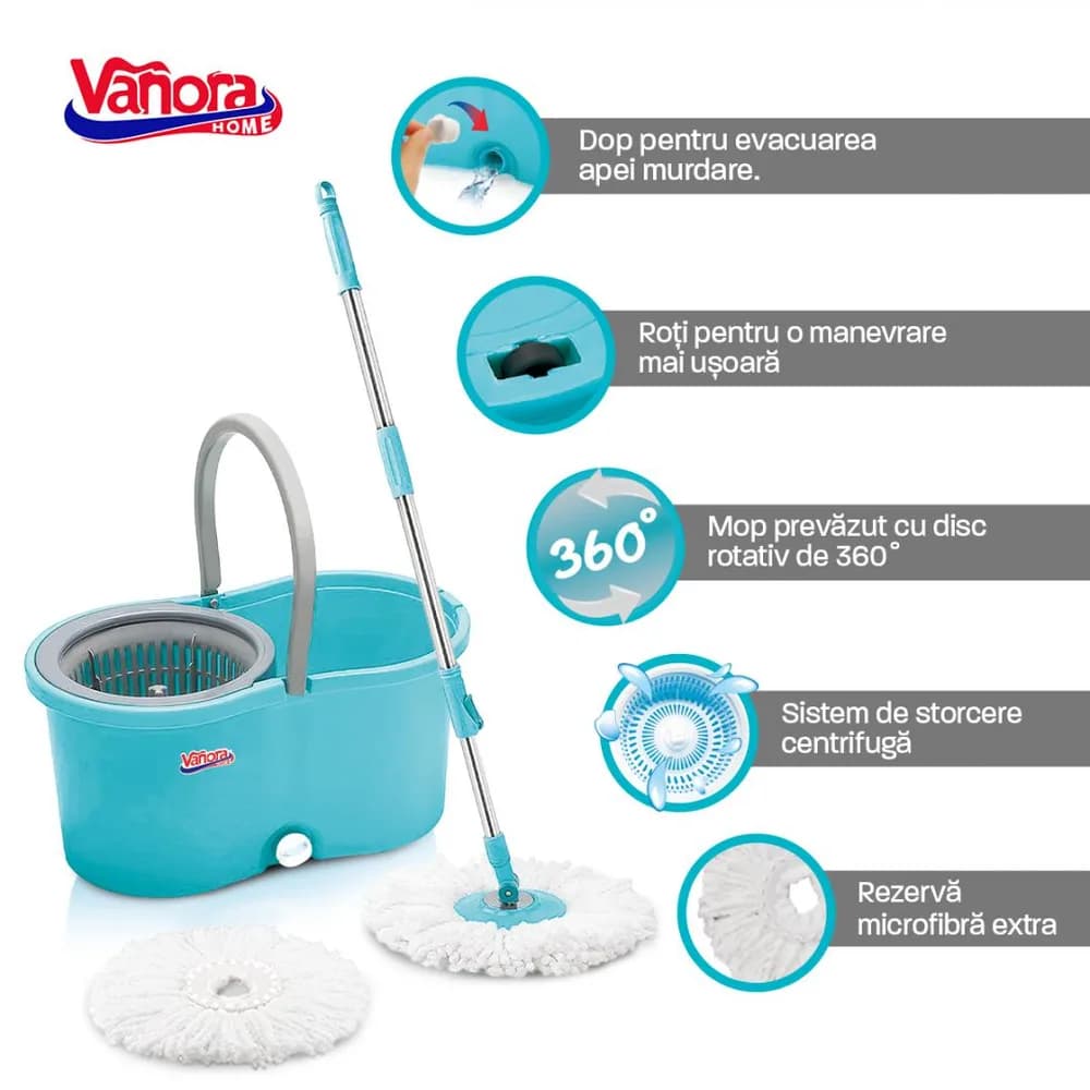 SET CURATENIE CU MOP ROTATIV, CLEAN360, ALBASTRU — miniatură