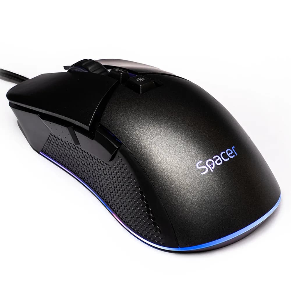 MOUSE Spacer - gaming, gaming, cu fir, USB, optic, rezolutie selectabila max. 8.000 dpi, butoane/scroll 7/1, iluminare RGB, negru, "SPGM-PULSAR-PRO"