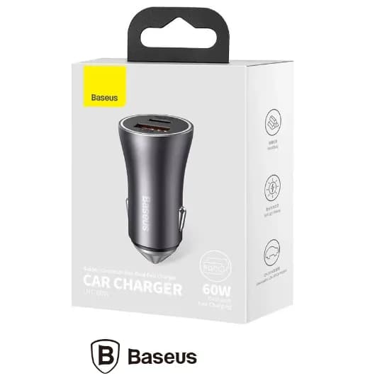 INCARCATOR auto Baseus Golden Contactor Max, Quick Charge 60W, 1 x USB 5V/3A, 1 x USB Type-C, gri "CGJM000113" - 6932172608002 — miniatură