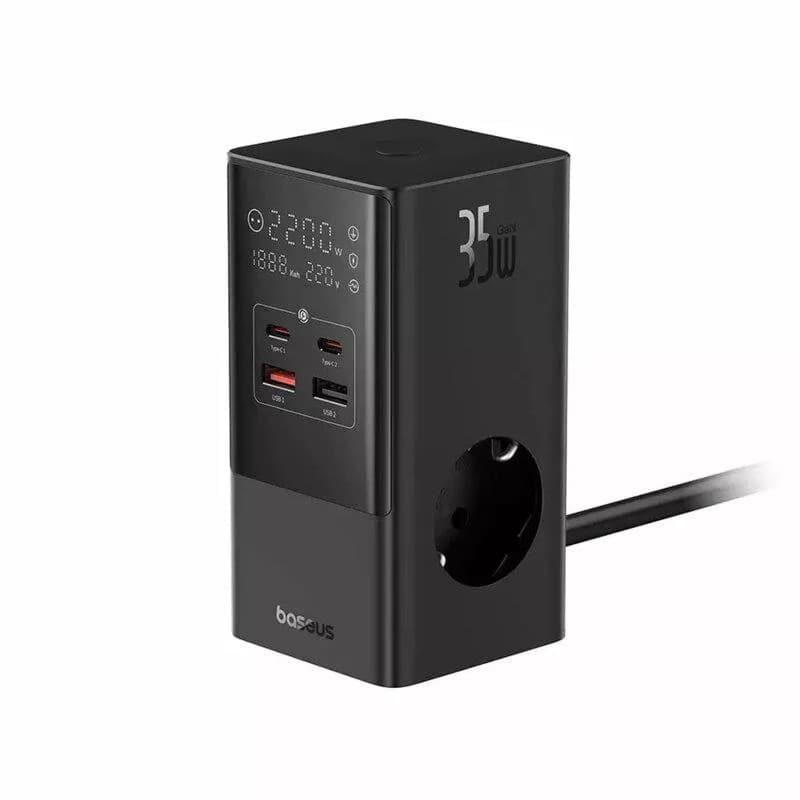 Incarcator Retea Baseus PowerCombo Tower, 35W, 4 porturi, Negru — miniatură