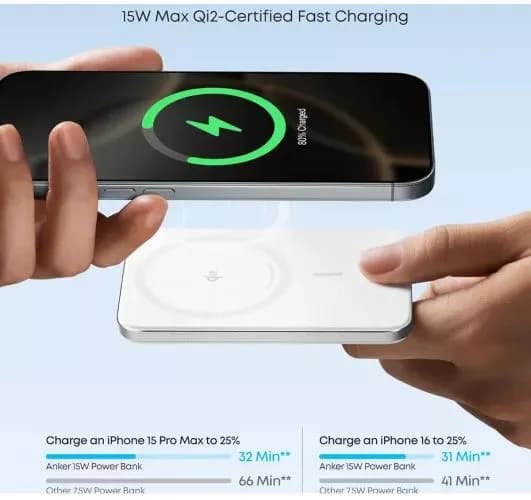 POWER BANK Anker "Nano" 5.000 mAh, 15W MagGo, slim, magnetic, wireless, 1 x USB-C incarcare, 122g, alb, "A1665H21" - 194644235451 — miniatură