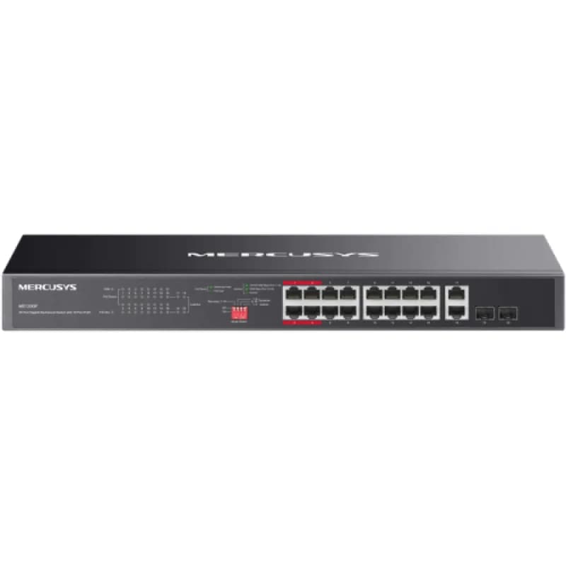 Switch Mercusys Gigabit Rackmount MS120GP, 16× Gigabit PoE+ RJ45 ports, 2× Gigabit non-PoE RJ45 ports, si 2× Gigabit SFP slots