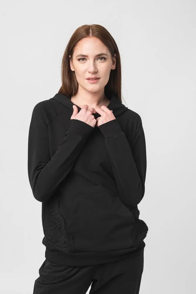 HANORAC COTON DANTELA FEMEI BLACK-S — miniatură