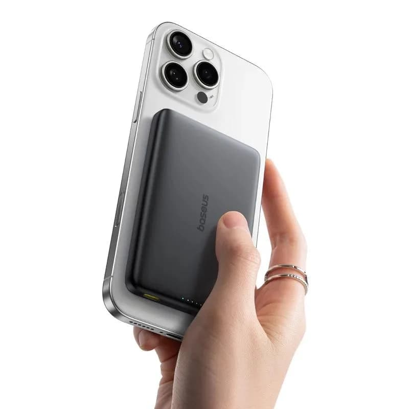 POWER BANK Baseus PicoGo AM41 Ultra-Slim Qi2 Magnetic Wireless, capacitate 10000mAh 27W, 1 x USB Type-C, include cablu USB Type-C la USB Type-C 30cm, negru "E0027201" - 6932172691707 — miniatură