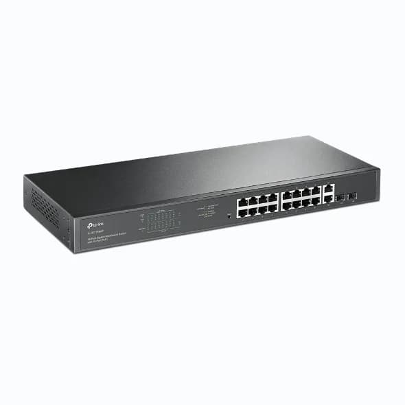 SWITCH TP-LINK 16 porturi Gigabit POE+ 250W total power, 2× combo gigabit SFP, 2× gigabit non-PoE RJ45, carcasa metal "TL-SG1218MP" — miniatură