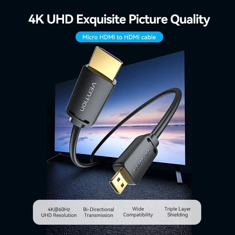 Cablu video Vention, microHDMI(T) la HDMI(T), 3m, rezolutie 4K la 60Hz, negru, "AGIBI" - 6922794772144 — miniatură