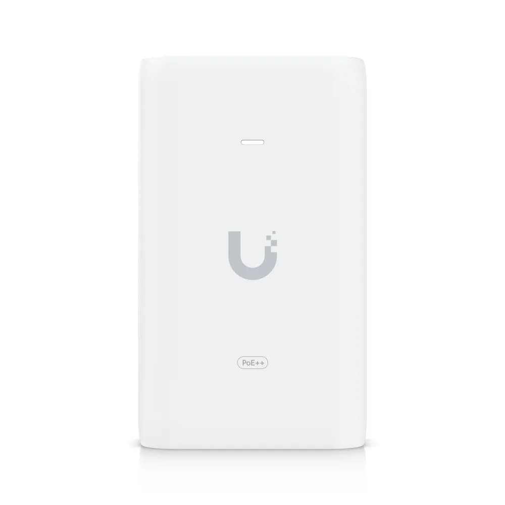 UBIQUITI PoE++ Adapter; Delivers up to 60W of PoE++; Surge, peak pulse, and overcurrent protection; Contains RJ45 data input, AC cable with earth ground, and PoE++ output; LED indicator for status monitoring. "U-POE-PLUS_PLUS-EU" — miniatură