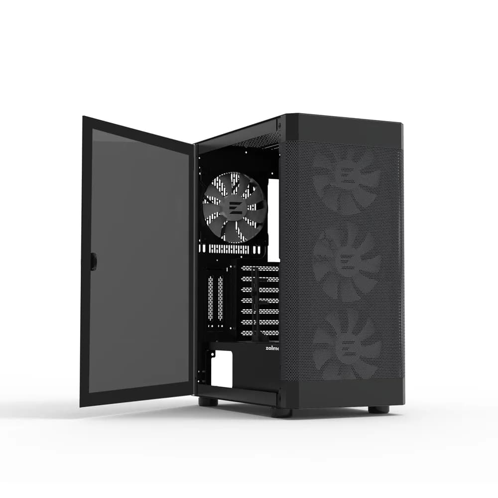 CARCASA Zalman "i4 TG", middle tower, gaming, fara sursa, suporta 8xfan, 4xfan 140mm inclus, PSU shroud, USB 3.1 gen1 x 2, USB 2.0 x 1, audio+mic, 7 sloturi expansiune + 2 verticale, negru, "i4 TG Black" — miniatură