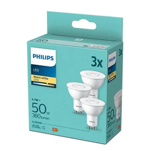3 Becuri LED Philips Spot, GU10, 4.7W (50W), 380 lm, lumina calda(2700K) — miniatură
