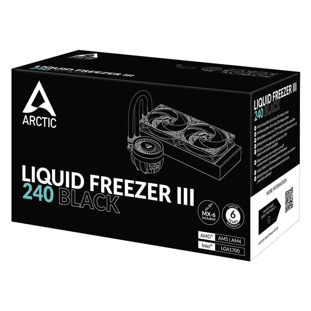 COOLER Arctic "Liquid Freezer III 240", racire lichid,skt. Intel LGA1700, AMD AM5/AM4,radiator aluminiu,pompa 2800rpm, fan 2x120mm,1800rpm,conector 4-pin PWM, negru "ACFRE00134A" — miniatură