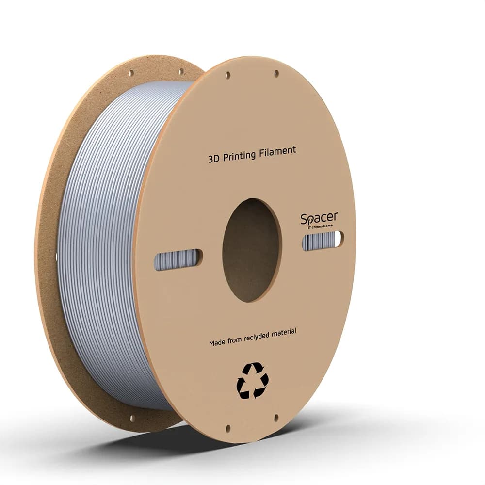 FILAMENT Spacer pt. imprimanta 3D - PLA, 1.75mm diamentru, 1Kg / bobina, aprox. 330m, topire 195-235 grC, silver, "SPPF-3DP-PLA1.75-01-SL"