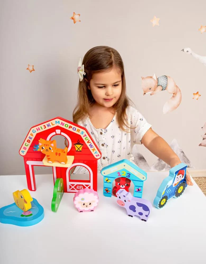 SET ANIMALE LA FERMA, JUCARIE LEMN — miniatură