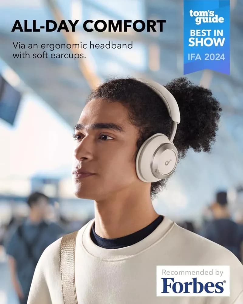 Casti Anker "Soundcore Space One Pro", Over-Ear, utilizare multimedia, Bluetooth 5.3, 4 x mic, durata baterie pana la 60 ore, pliabile, ANC, alb, "A3062G21" - 0194644186838 — miniatură