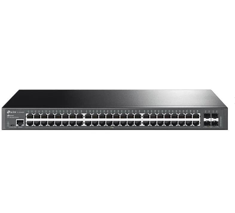 "JetStream™ 48-Port Gigabit L2+ Managed Switch with 4 10GE SFP+ Slots PORT: 48× Gigabit RJ45 Ports, 4× 10G SFP+ Slots, RJ45/Micro-USB Console Port SPEC: 1U 19-inch Rack-mountable Steel Case FEATURE: Integration with JetStream™ SDN Controller, Static Routing, OAM, sFlow, DDM, 802.1Q VLAN, QinQ