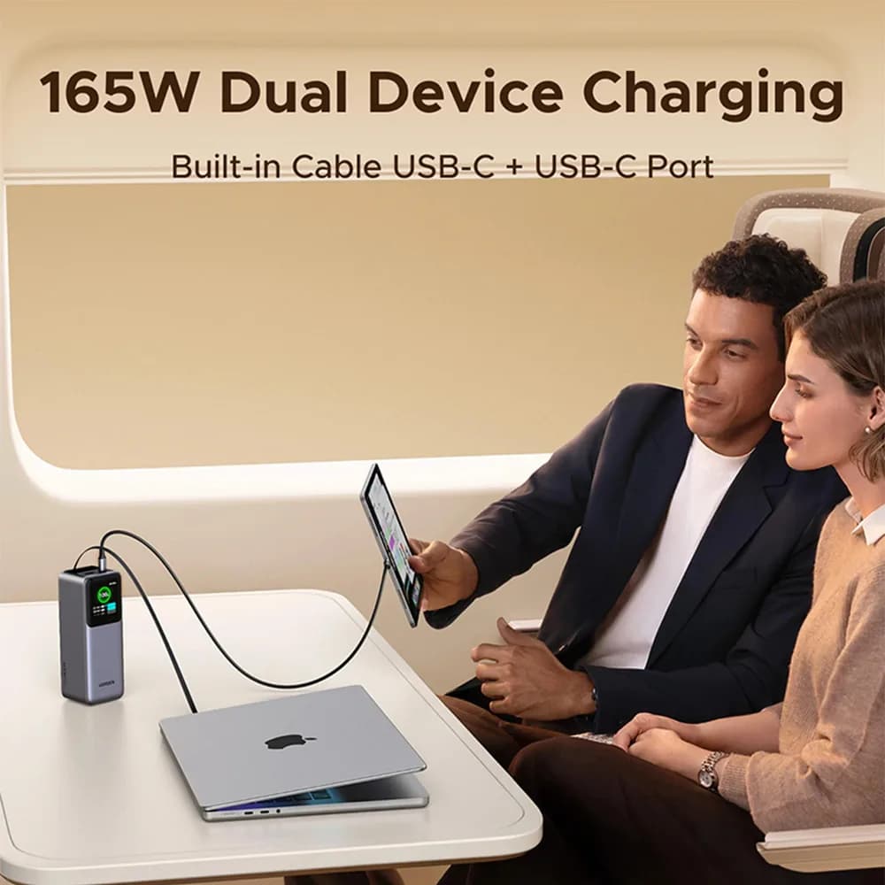 POWER BANK Ugreen "PB726", 20000mAh, 165W PD3.0, 1 x USB, 2 x USB Type-C, 1 x USB Type-C cablu integrat, display, gri, "55987B" — miniatură