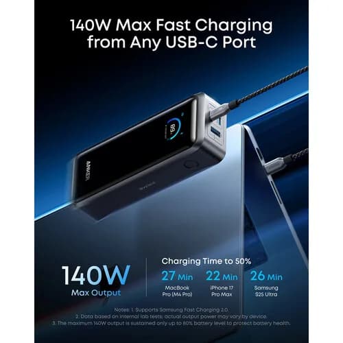 POWER BANK Anker "Prime" 26.250 mAh, 300W PowerIQ 4.0, 2 x USB-C, 1 x USB-A, afisaj LED, conectare Bluetooth, control prin app, 600, gri, "A110AH11" - 194644239299 — miniatură