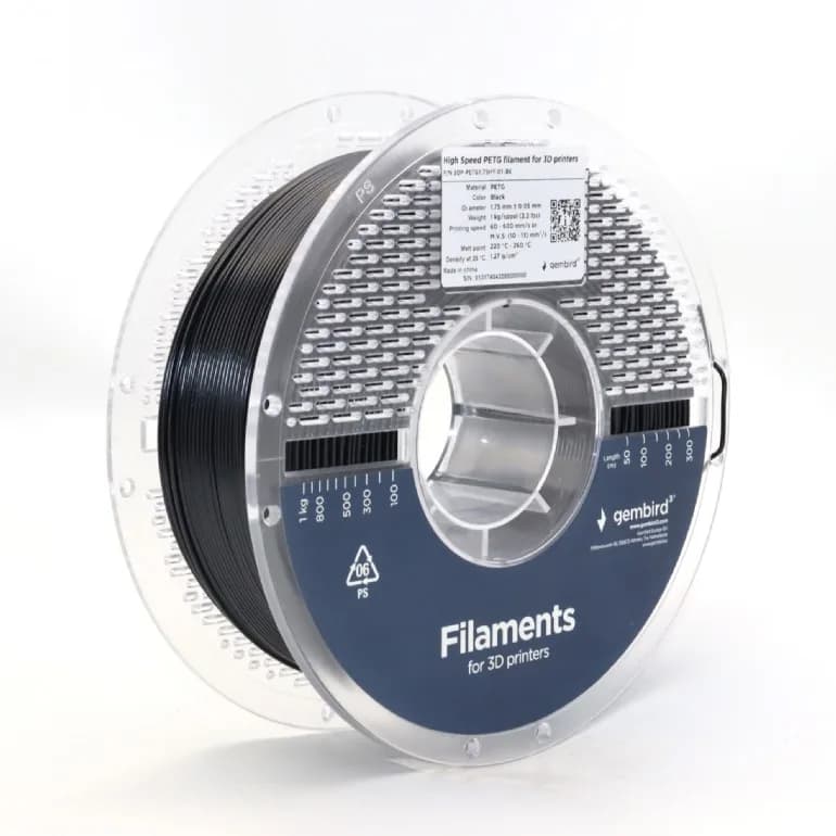 FILAMENT GEMBIRD pt. imprimanta 3d, PETG, 1.75mm diamentru, 1Kg / bobina, topire 220-260 grC, high speed, black, "3DP-PETG1.75HY-01-BK"
