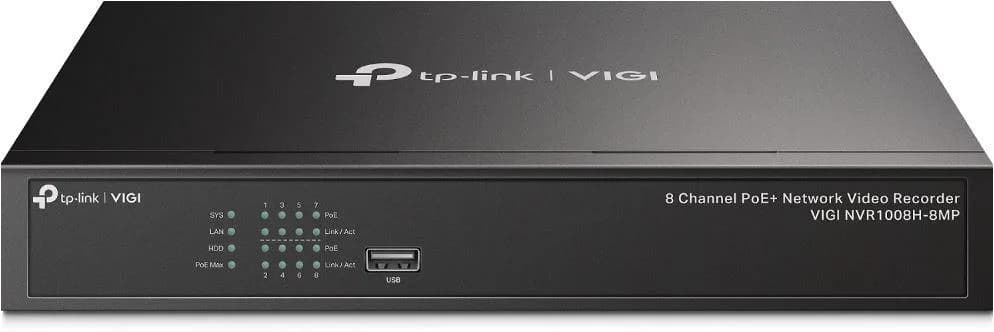 NVR PoE TP-Link VIGI 8 canale 1008H-8MP; 113W, 8 MP,1 SATA Interface, max 10TB(neinclus), H.265+; ONVIF, detecție mișcare, linie, intruziune, persoane, vehicule etc.