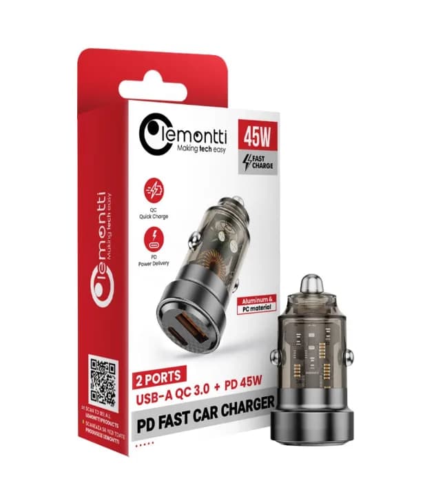 Incarcator Auto LEMONTTI LIAQCPD45WTN, 45W, 2 porturi, Gri — miniatură