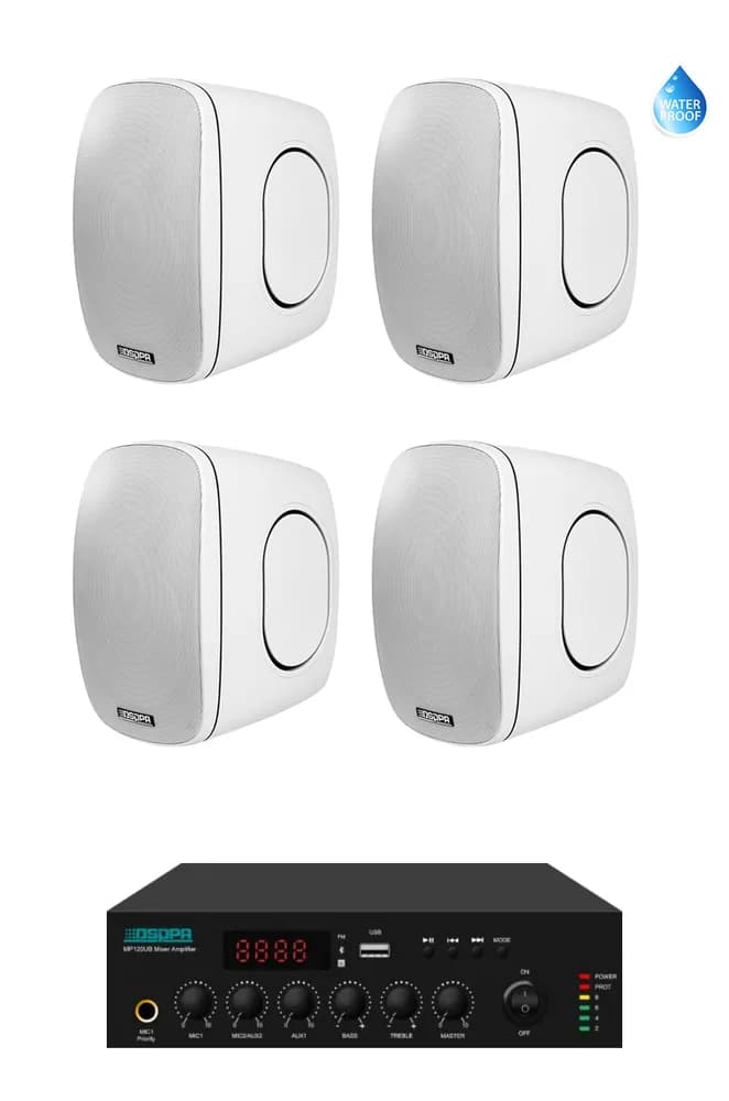 Pachet Sonorizare Terasa 200W pe 100V cu amplif. DSPPA MP250UB si 4x boxe DSP6050 Alb - TG26