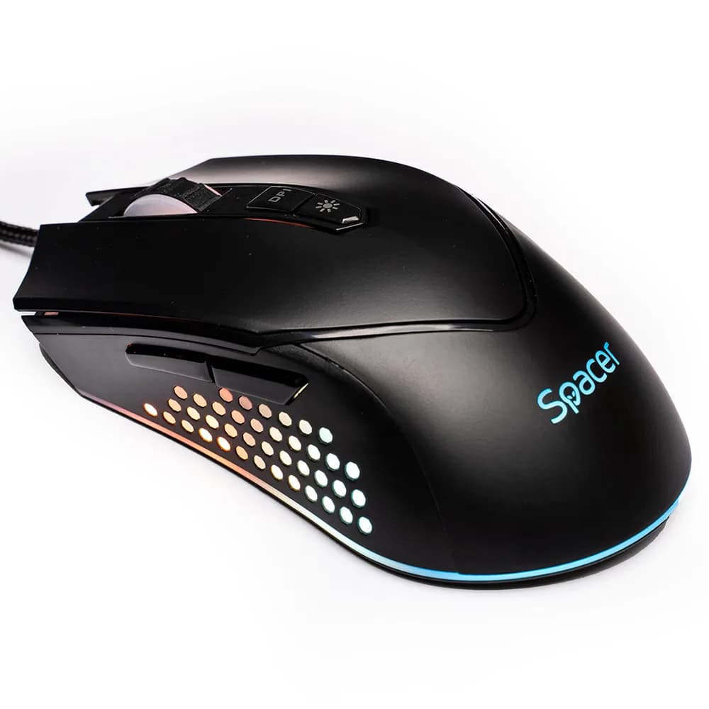 MOUSE Spacer - gaming, gaming, cu fir, USB, optic, 12.000 dpi, butoane/scroll 7/1, iluminare RGB, negru, "SPGM-ALIEN-NOVA" — miniatură