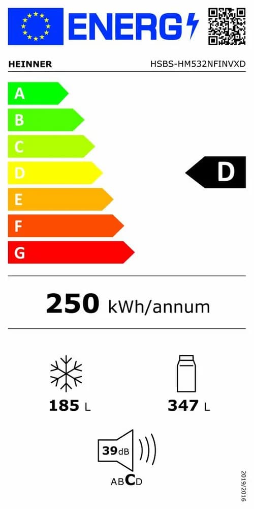Side by Side HEINNER HSBS-HM532NFINVXD, No Frost, 532 L, Clasa D, Aspect inox — miniatură