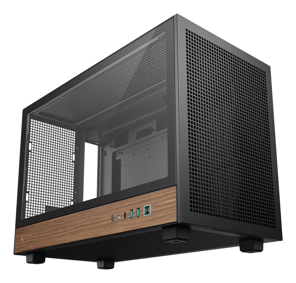 CARCASA DeepCool "CH260 WOOD", mini tower, gaming, fara sursa, suporta 6xfan, PSU shroud, USB Type-C x 1, USB 3.1 gen1 x 2, audio+mic, 4 sloturi expansiune, negru, "R-CH260-BKNWM0-G-1" — miniatură