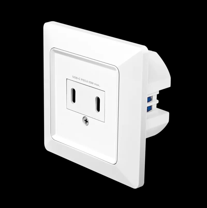 PRIZA LOGILINK, pentru perete, Schuko x 1, 2xUSB-C PD 25W, 230V AC, 50 Hz, 16A, protectie IP20, adancime 35mm, alb, "PA0332" — miniatură
