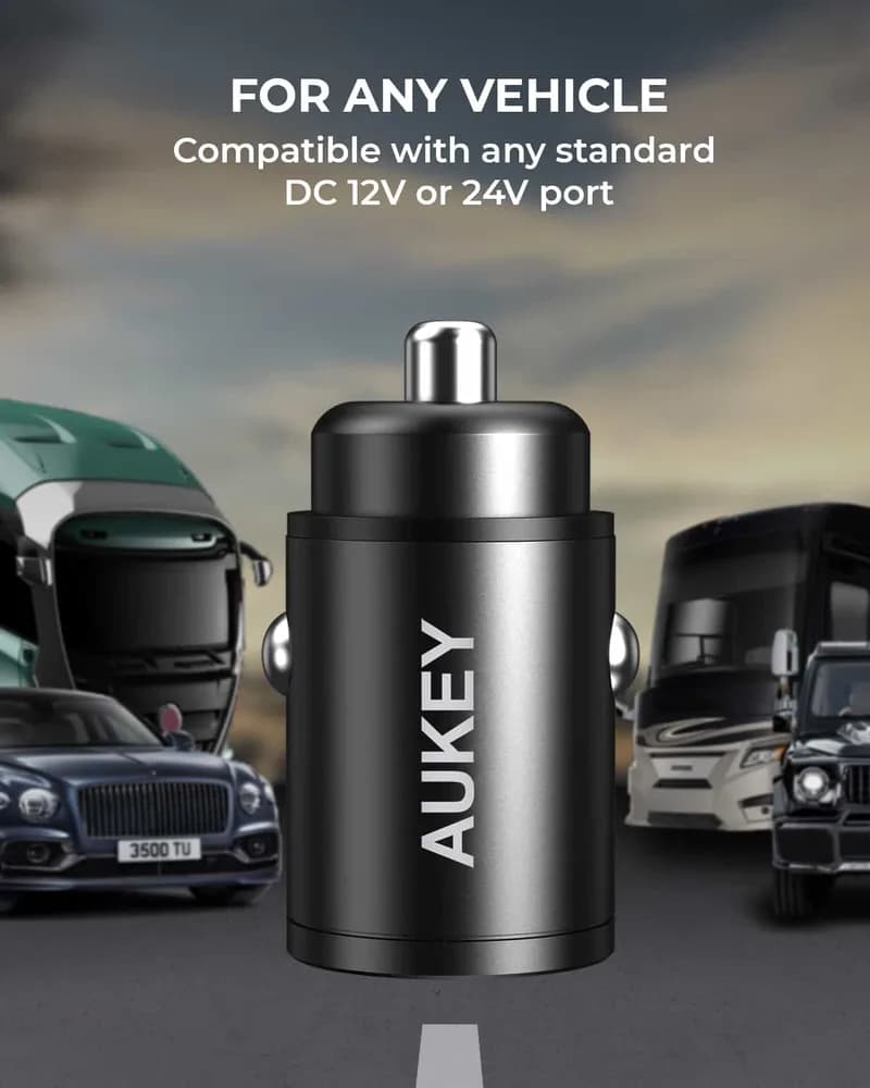 Alimentator Smartphone auto Aukey, CC-A3, 30W, fast charge, alimentare bricheta, 1 x USB-C, 1 x USB-A, negru, "LLTSN1017990" - 608119202393 — miniatură