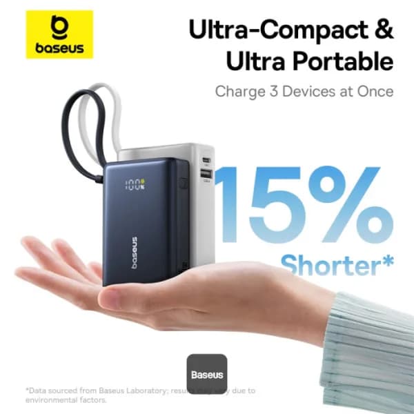 POWER BANK Baseus PicoGo, display, capacitate 10000mAh, 45W, cablu integrat USB Type-C, 1 x USB Type-C, 1 x USB, total 5V/3A, negru, "P10076803123-00" - 6932172678715 — miniatură