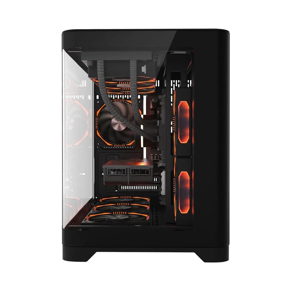Carcasa 1stPLAYER® Gaming UV6-bk, Micro-ATX, 6 ventilatoare aRGB infinity efect plus PWM, telecomanda, negru — miniatură